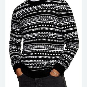 Topman Black and White Crewneck Sweater